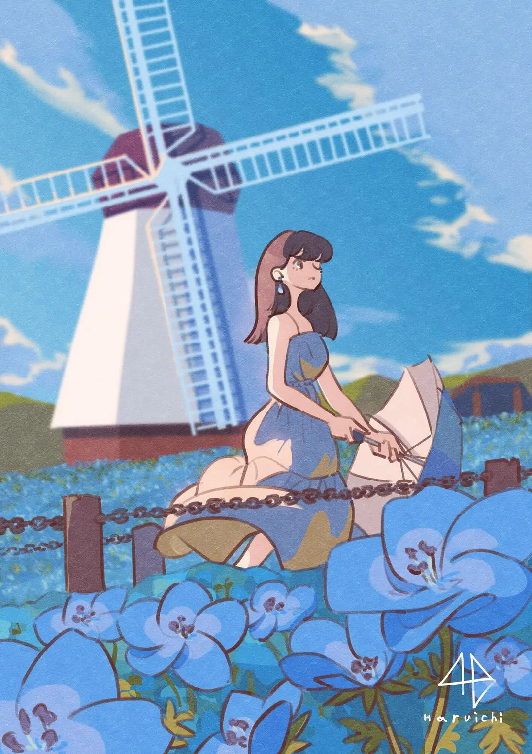 ネモフィラと風車小屋