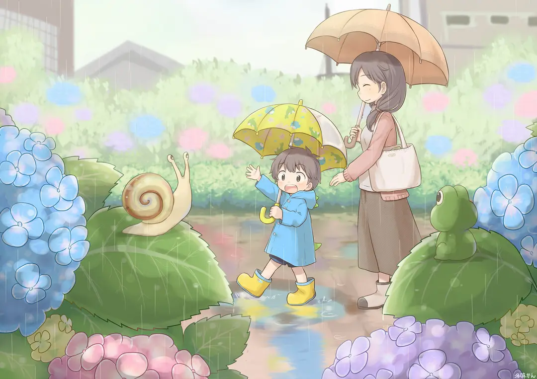 梅雨の子どものイラスト作成