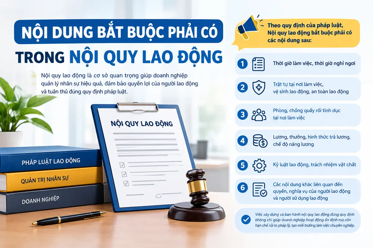 9 nội dung bắt buộc phải có trong nội quy lao động gồm những gì?