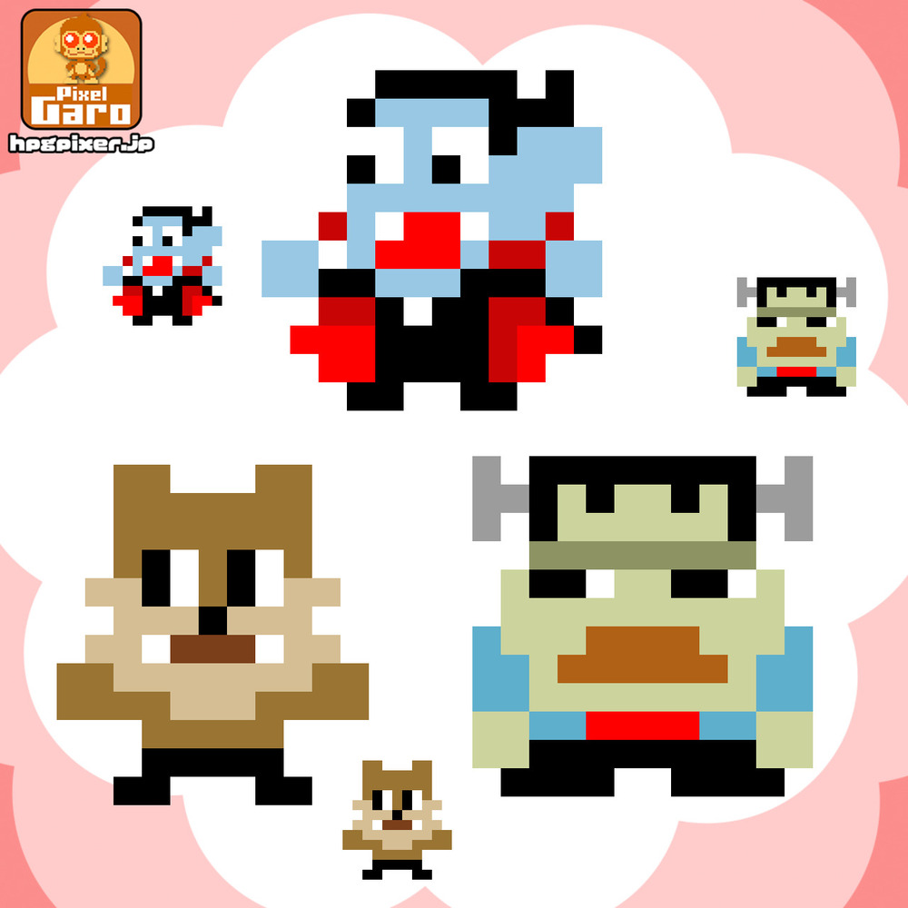 【ドット絵】モンスターキャラ3点(ドラキュラ、フランケン、狼男)