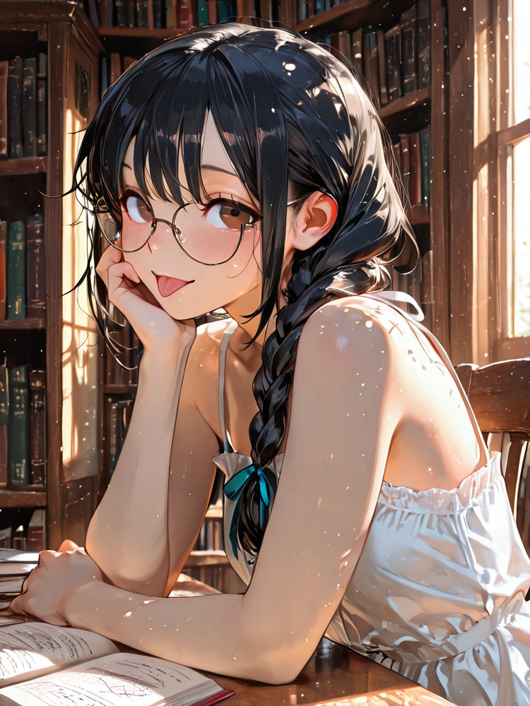図書館のメガネっ娘 AIイラスト 画像6枚